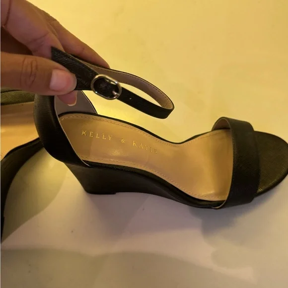 Kelly & Katie Black Wedge Sandals with Ankle Strap - Picture 6 of 7